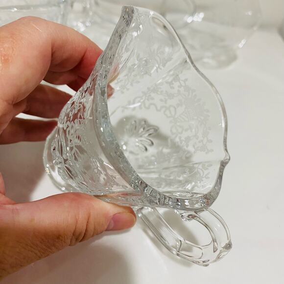 Fostoria Corsage Pattern Clear Etched Crystal Creamer Sugar Bowl & Relish Dish - Picture 13 of 13